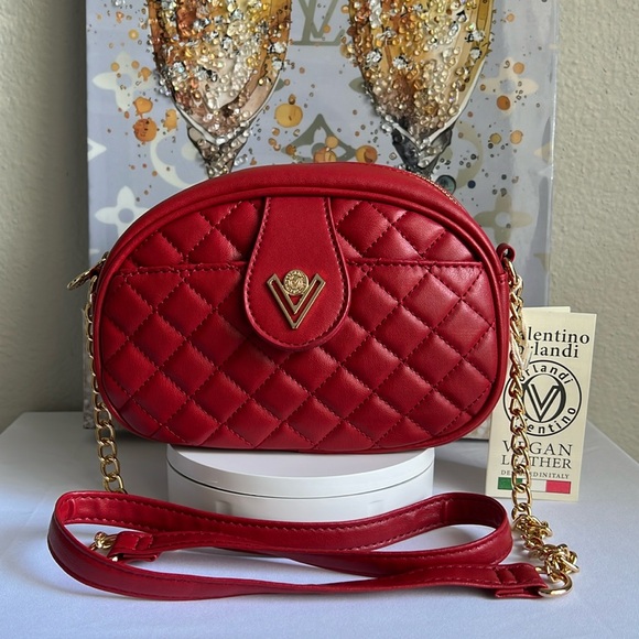 Valentino Orlandi Handbags - Valentino Orlandi Red Gold Hardware Chain Crossbody Bag 8Wx6Hin.
